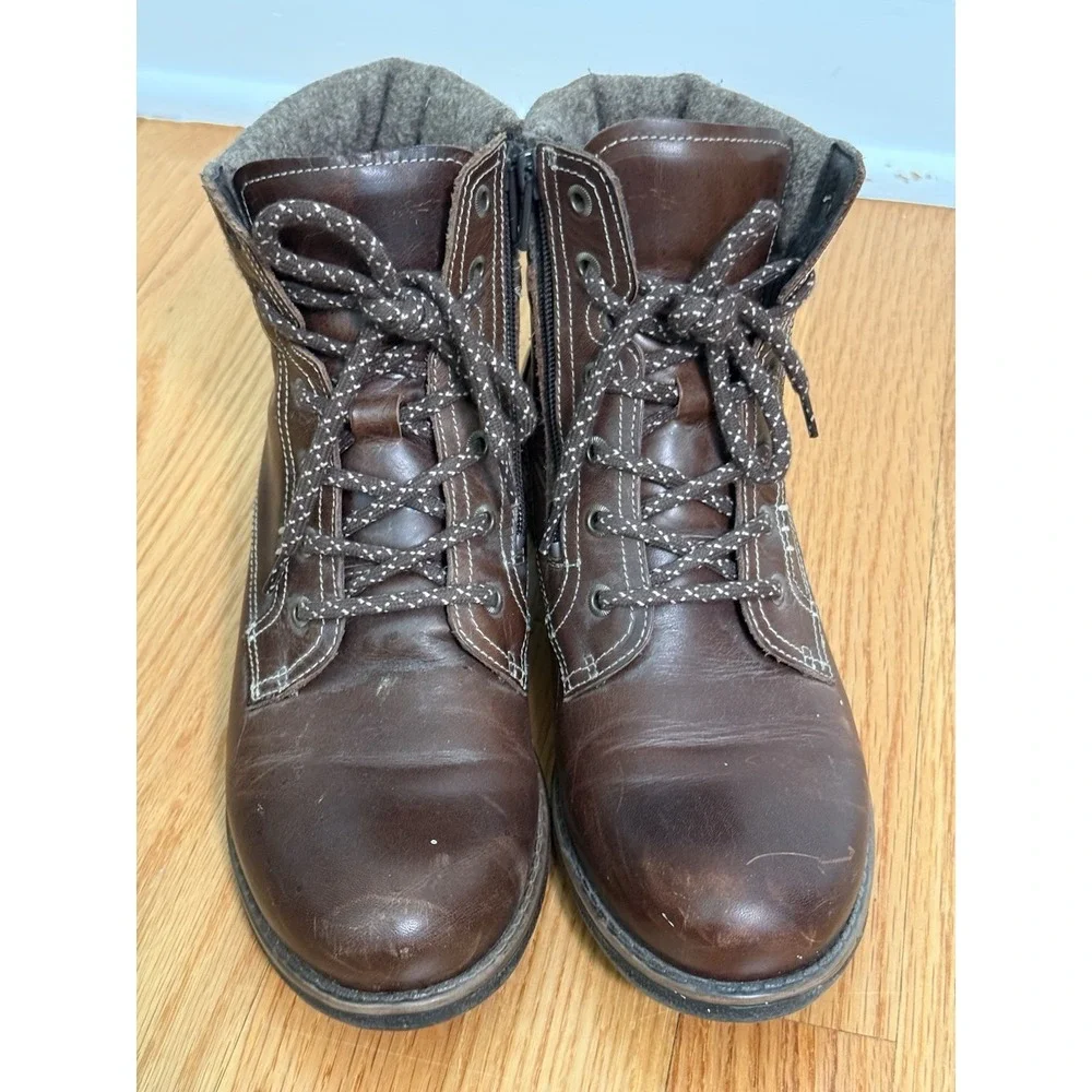 TAOS Cutie Sz 7 - 7.5 / 38 Brown Leather Zip & Lace Ankle Hiking Boots Boho